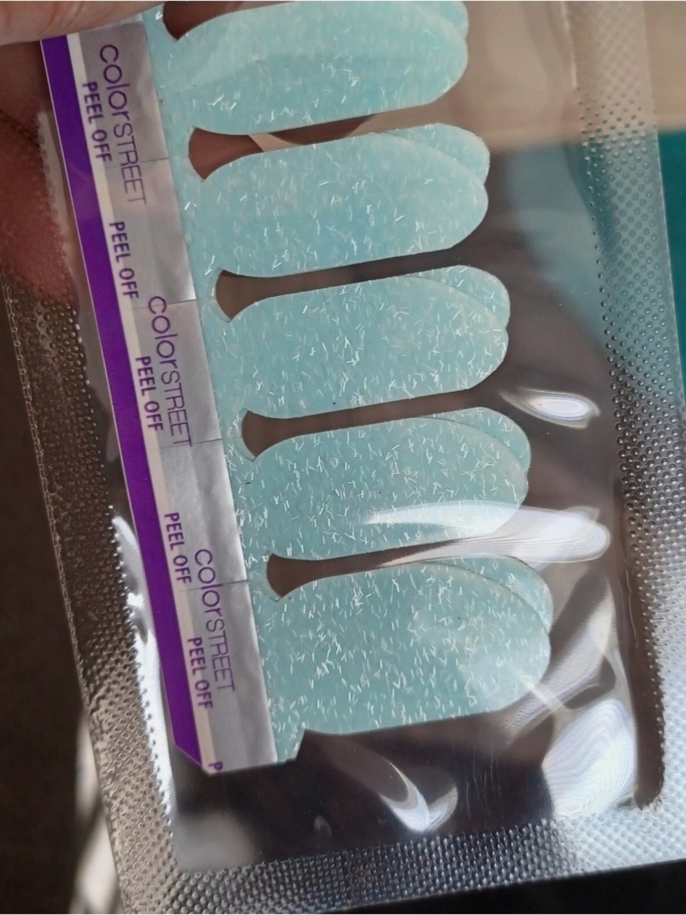 🔥 $3 add on. Color Street Peel Off Light Aqua Glitter Nail Strips - Blue Haven